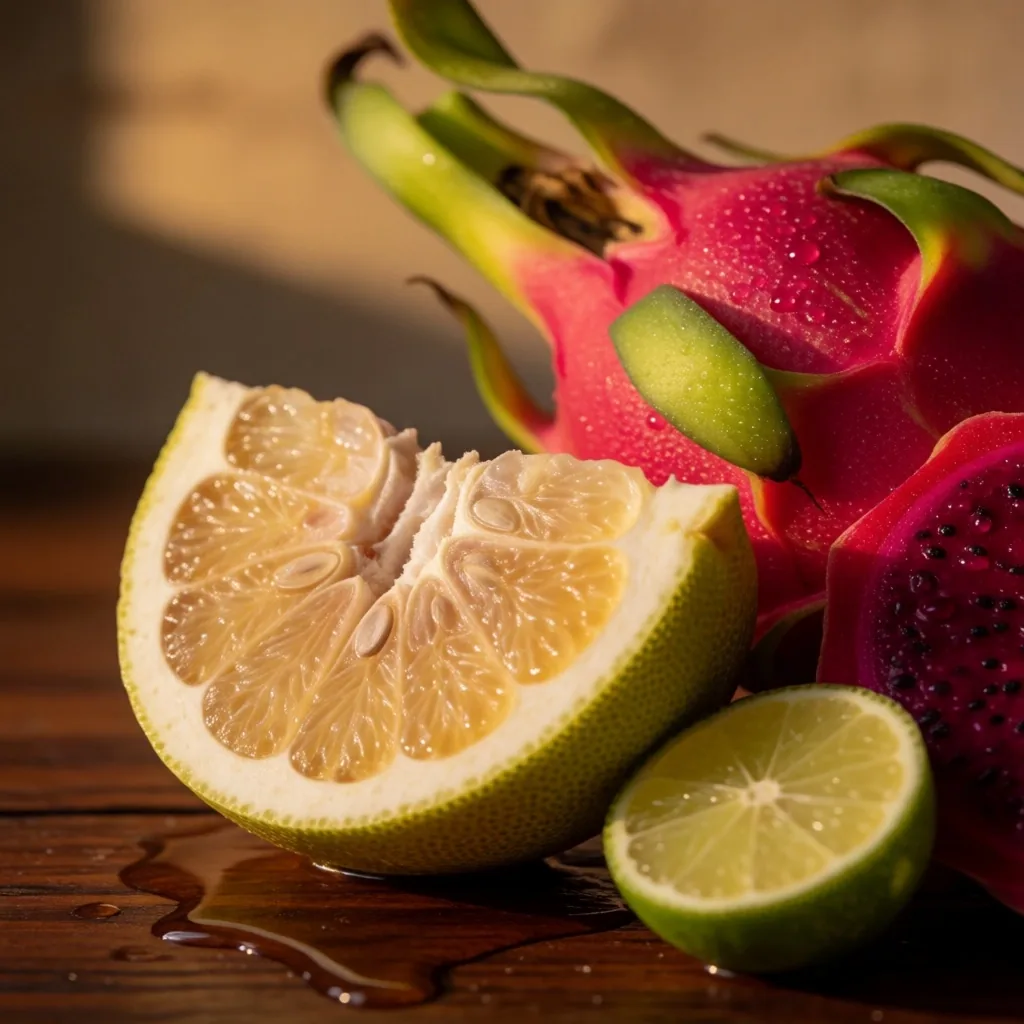 Antioxidant-rich tropical fruits on teak