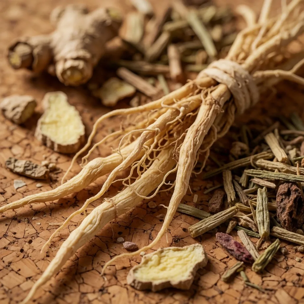 Botanical roots on cork
