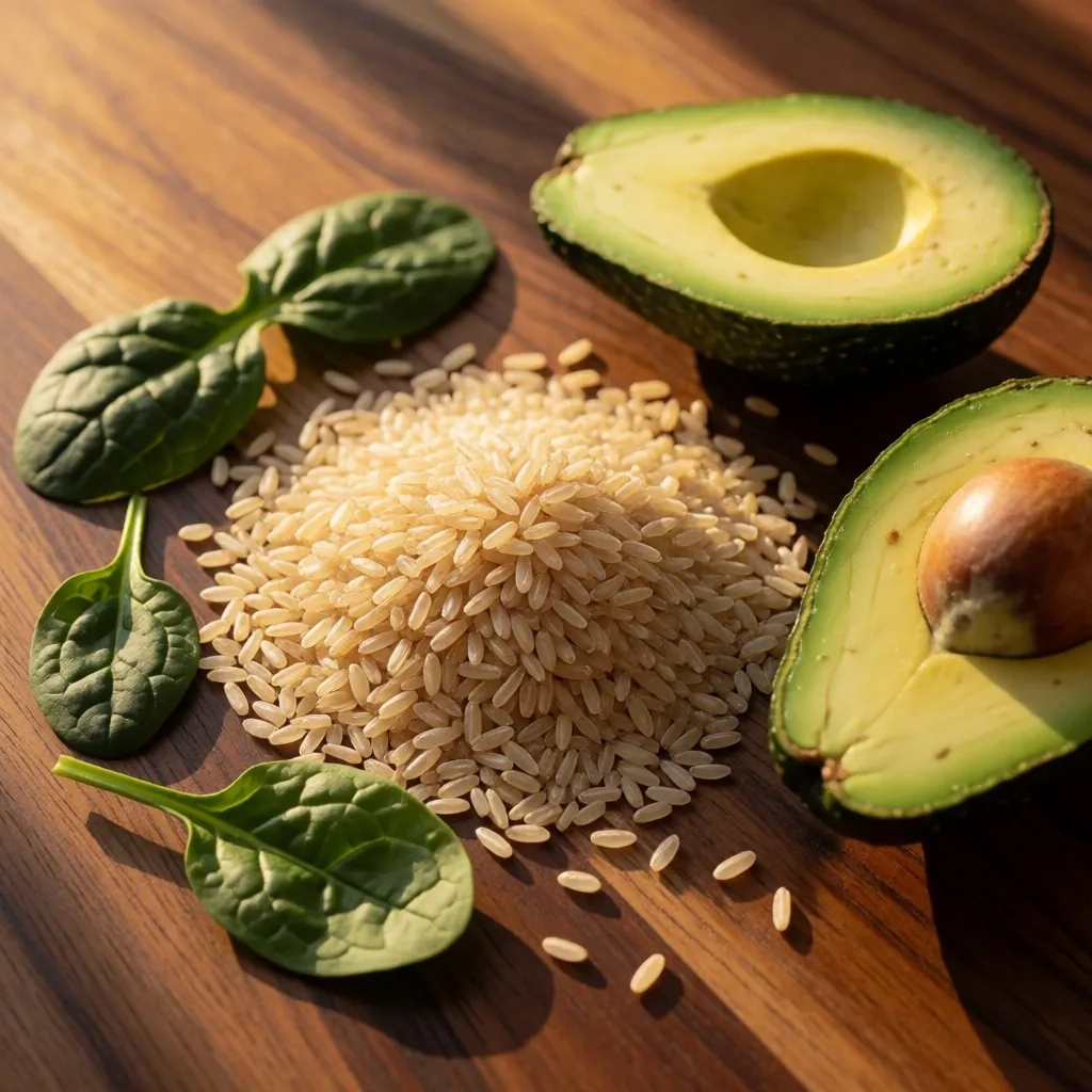 Whole grain and leafy green food sources of B-vitamins