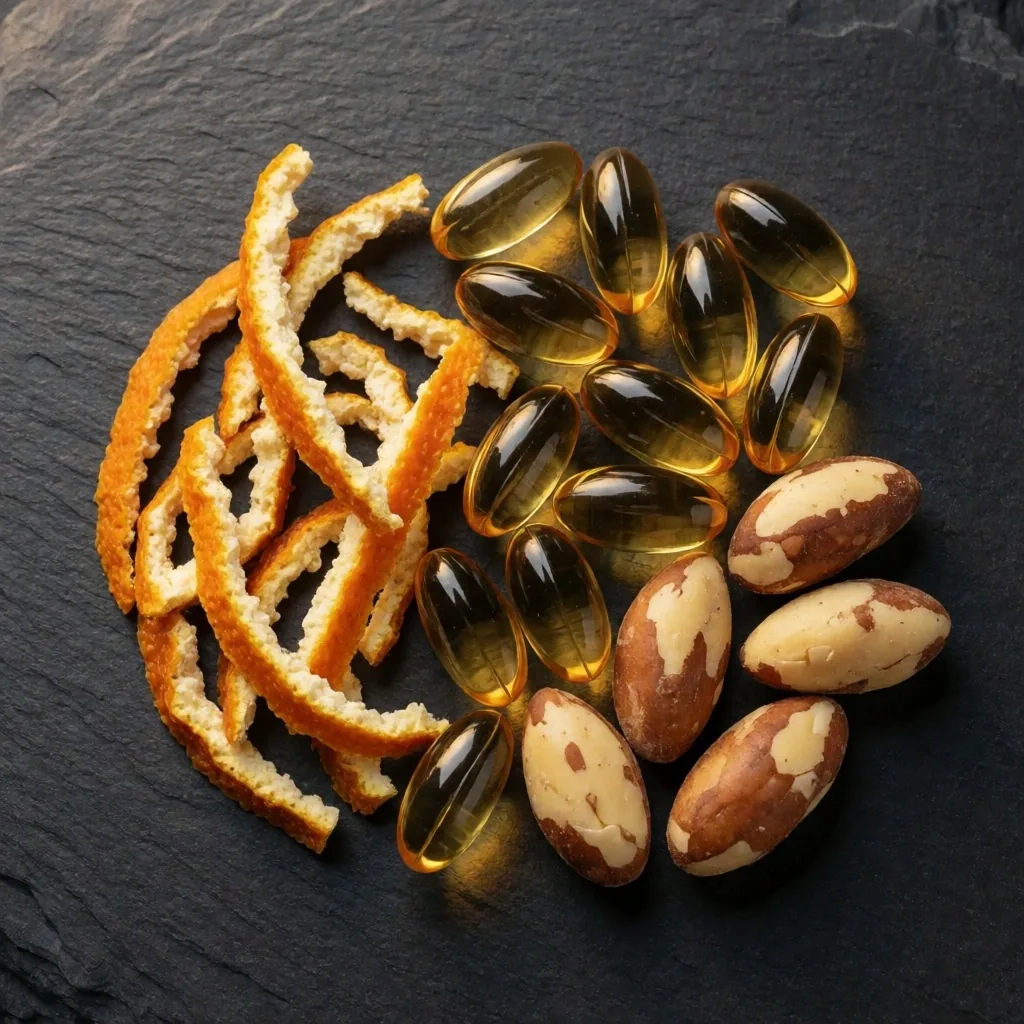 Antioxidant-rich natural ingredients arranged on dark surface