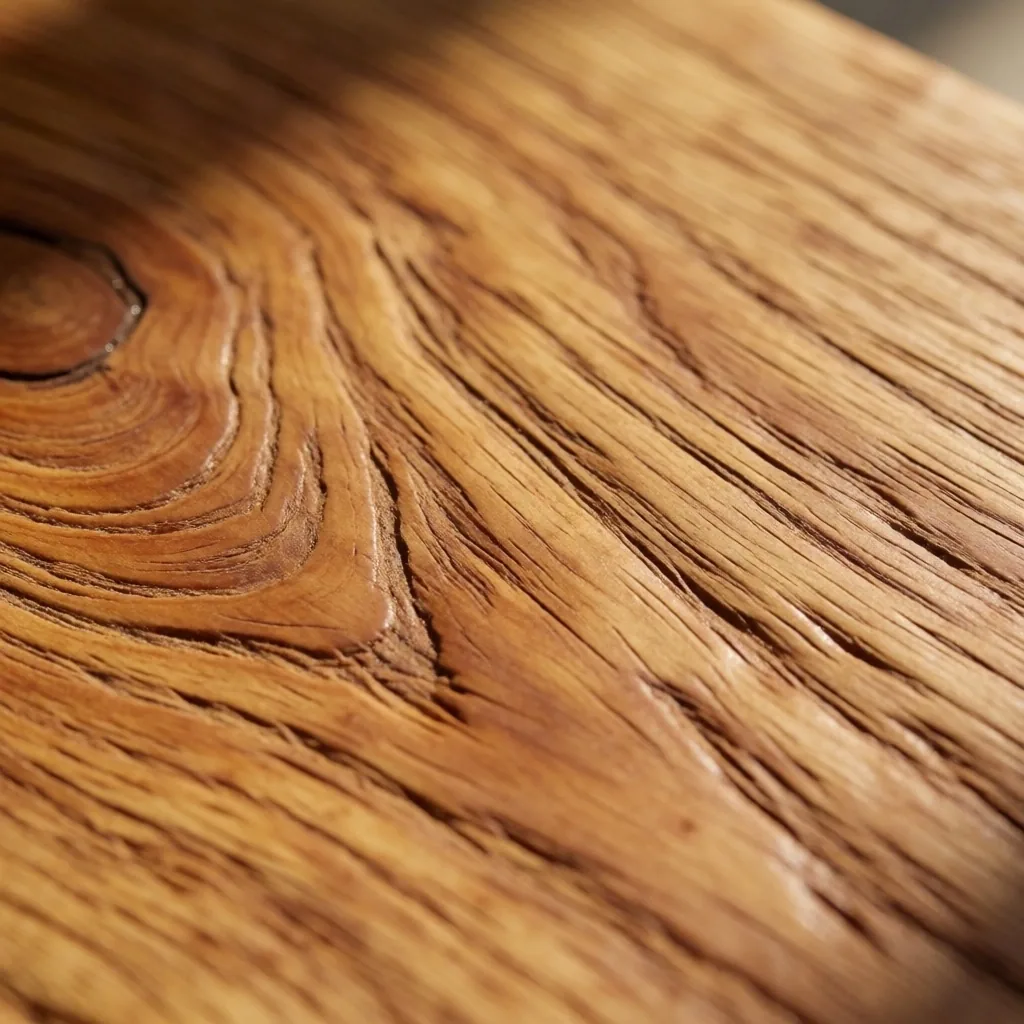 Teak wood grain texture in warm light