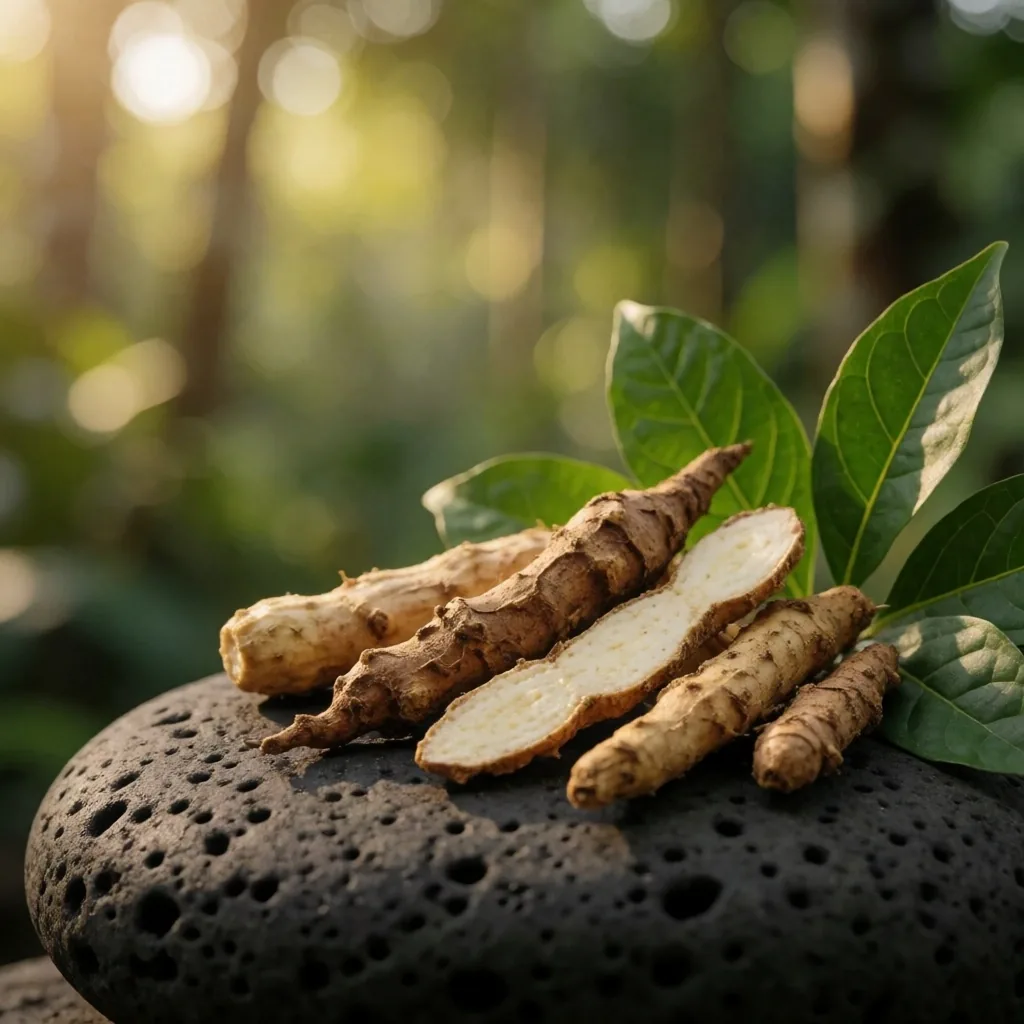 Indonesian highland botanicals in warm afternoon light