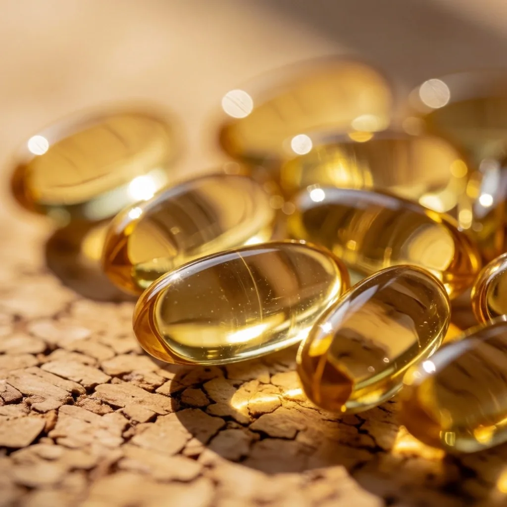 Natural supplement capsules with golden herbal oil