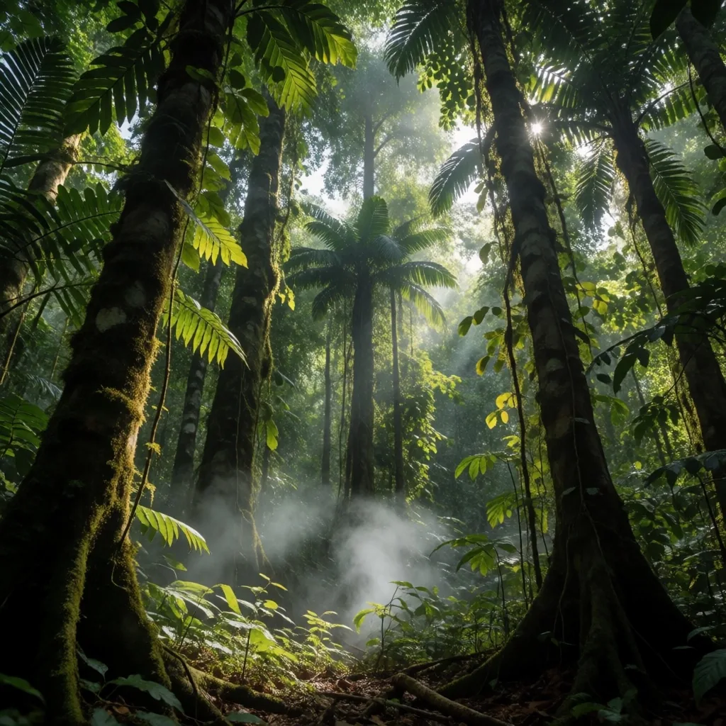 Indonesian highland forest at golden hour